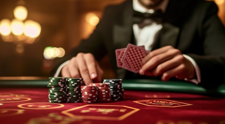 Studio live casino arkamaya dengan meja American Roulette dan dealer profesional